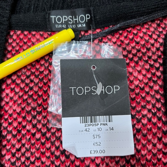 TopShop Oversized Knit Cardigan Sweater size 10 Pink Red Leopard Print NWT - Picture 4 of 7